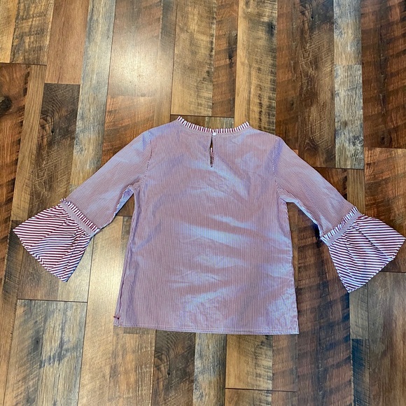 TALBOTS Mixed Striped Flounce Sleeve Ruffle Top - Picture 10 of 10